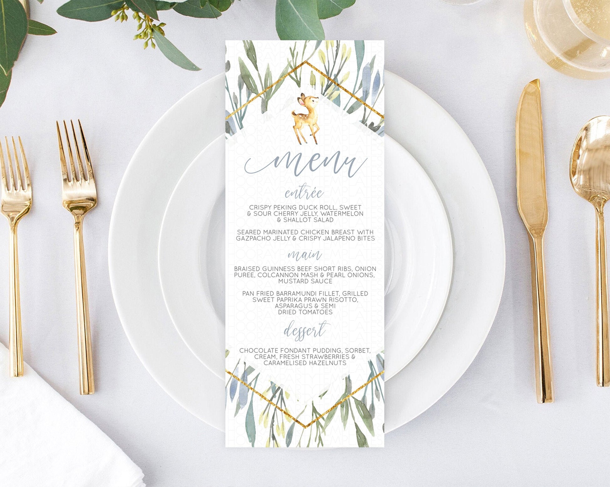 Editable Fawn Menu Deer Menu Template Pastel Floral Deer Table Decor Enchant