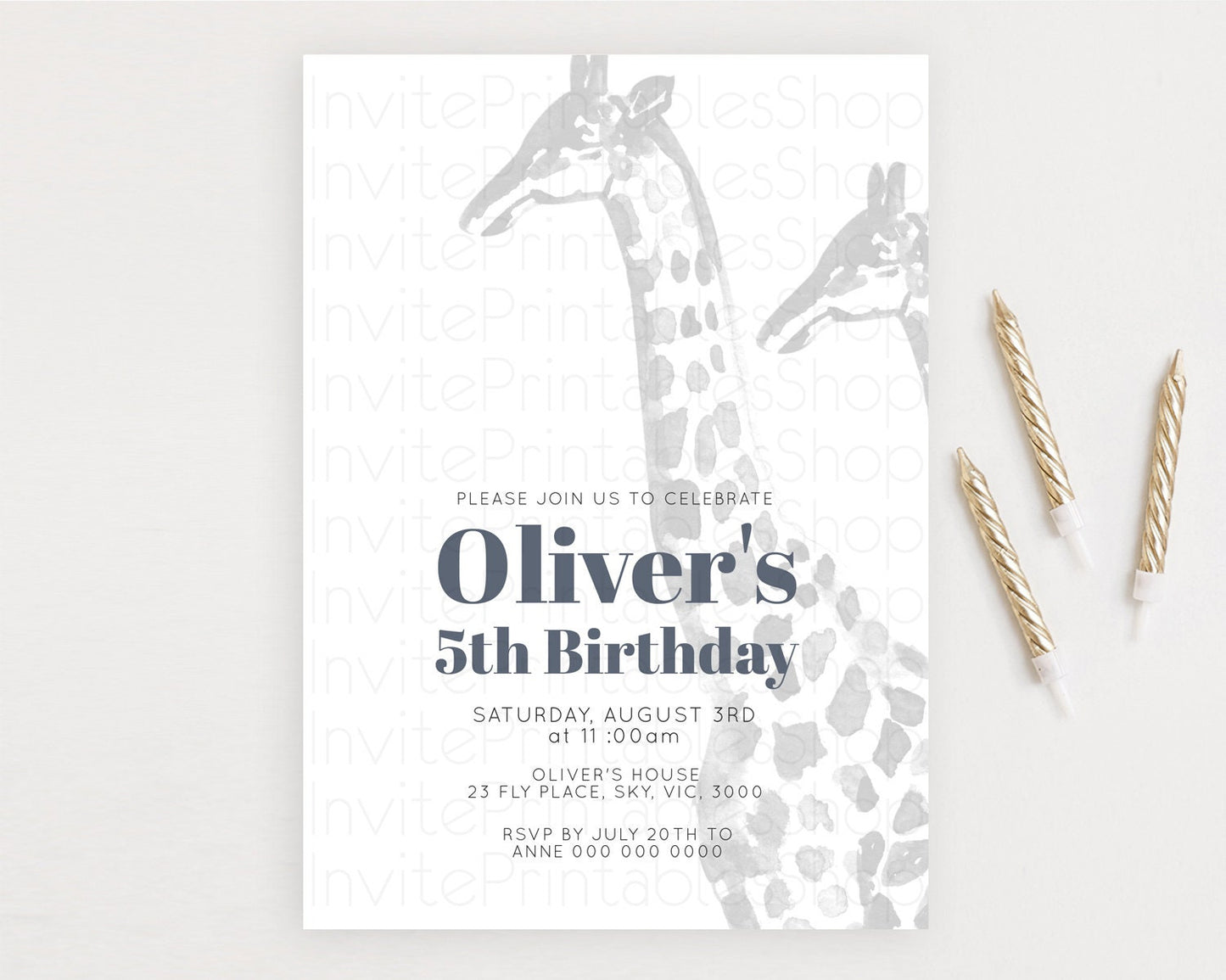 Giraffe Birthday Invitation Giraffe Invitation Watercolor Giraffe Birthday Safari Giraffe Party Animal Two Wild One Zoo Birthday D10306