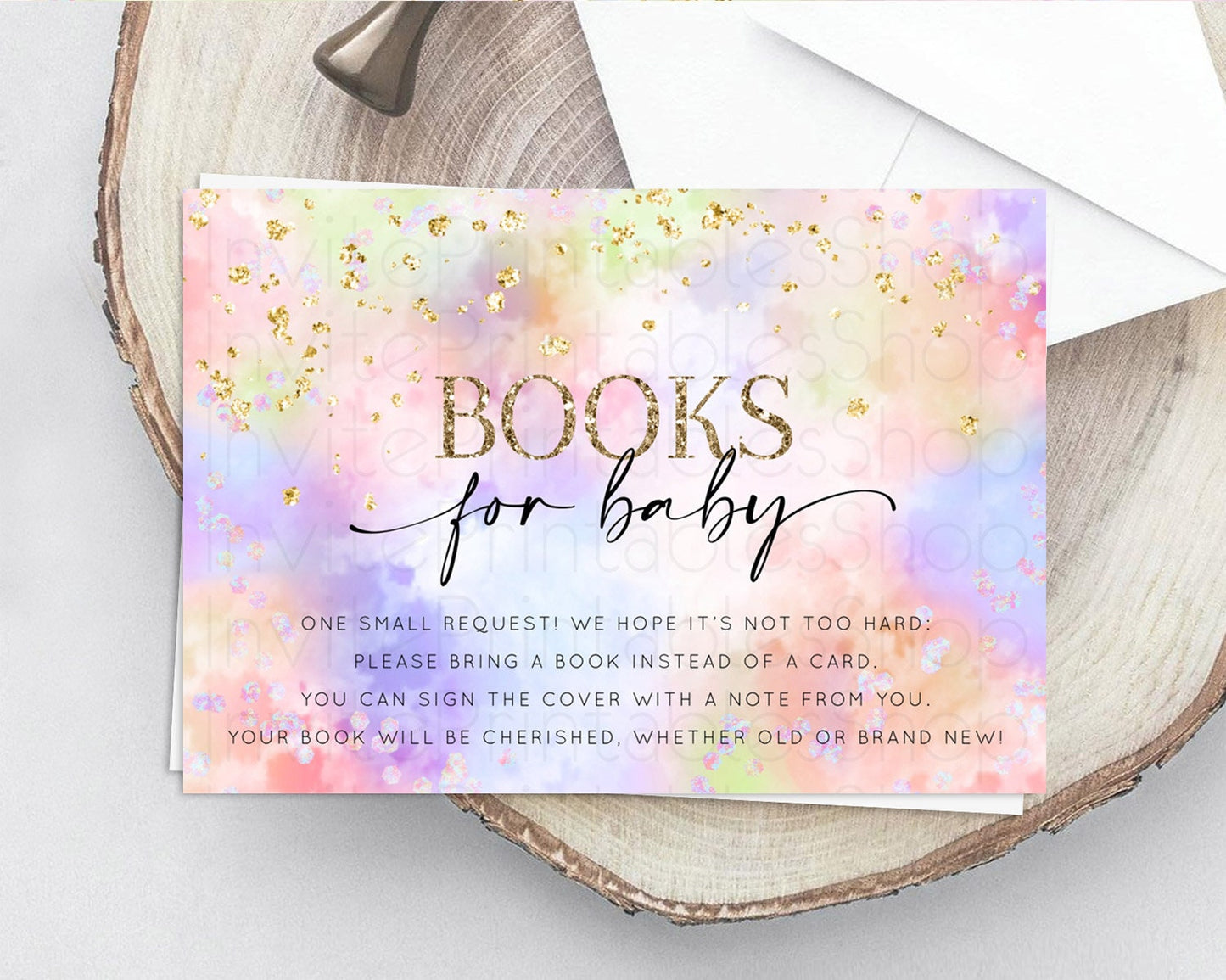 Pastel Books For Baby Card Pastel Rainbow Book Insert Colorful Ombre Watercolor Book Card Confetti Glitter Baby Book Poem Request D10610