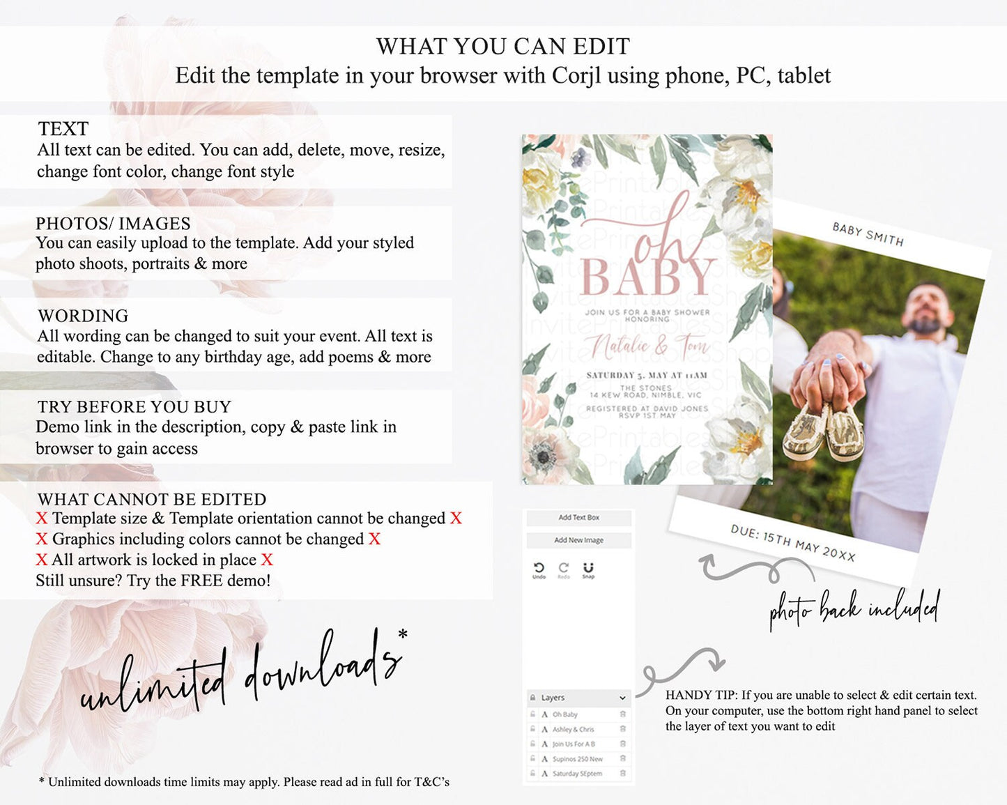 Wildflower Baby Shower Invitation Secret Garden Baby Shower Invitation Pastel Flowers Invite Enchanted Garden Shower Floral Theme D10121