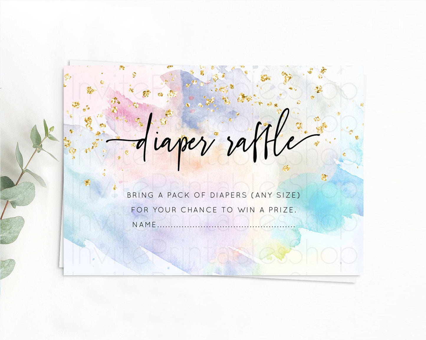 Pastel Diaper Raffle Card Pastel Rainbow Diaper Raffle Insert Colorful Ombre Watercolor Diaper Ticket Confetti Glitter Raffle Game D10424