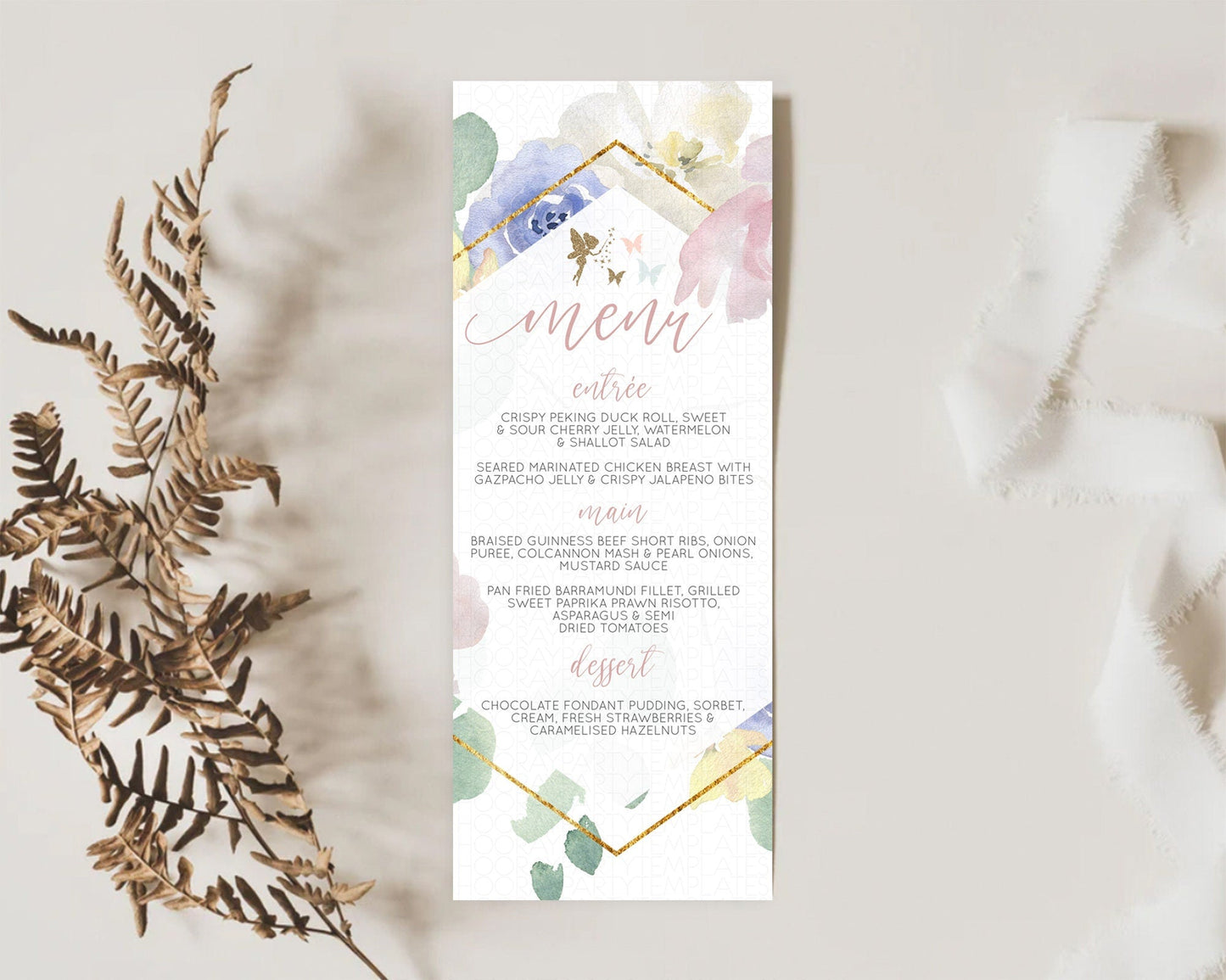 Fairy Menu Fairy Menu Template Enchanted Garden Pastel Floral Butterfly Table Decor Fairy Secret Garden Dinner Dessert Food Menu D10294