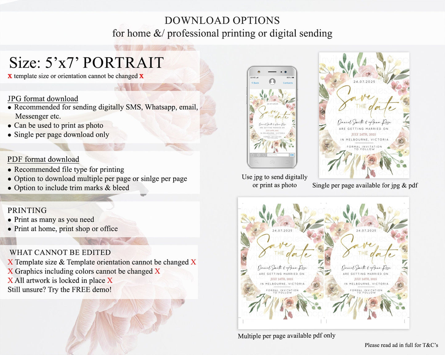Wildflower Save The Date Template Secret Garden Save The Date Pastel Floral Garden Party Boho Flowers Birthday Baby Shower Wedding D10202