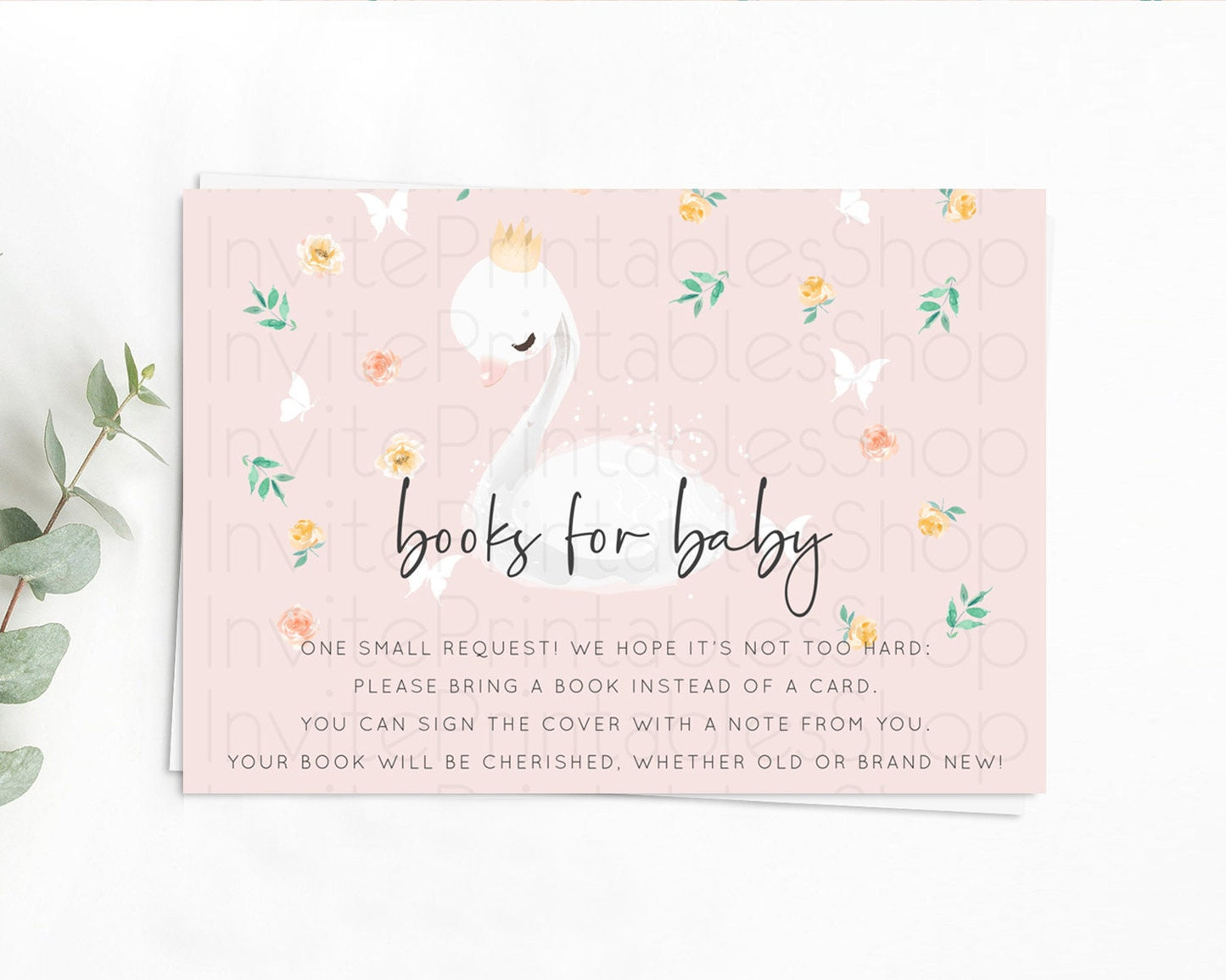 Swan Books For Baby Card Swan Princess Ballet Book Insert Enchanted Swan Lake Book Card Secret Garden Floral Book Poem Request D10388
