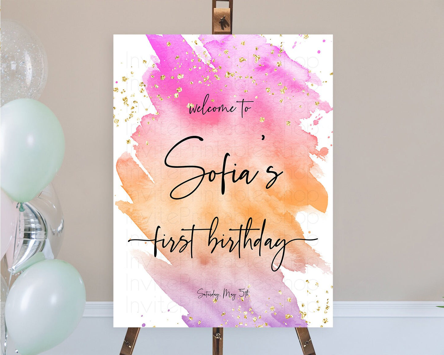 Pastel Welcome Sign Pastel Rainbow Welcome Sign Colorful Rainbow Confetti Watercolor Glitter Pastel First Birthday Welcome Sign D10488