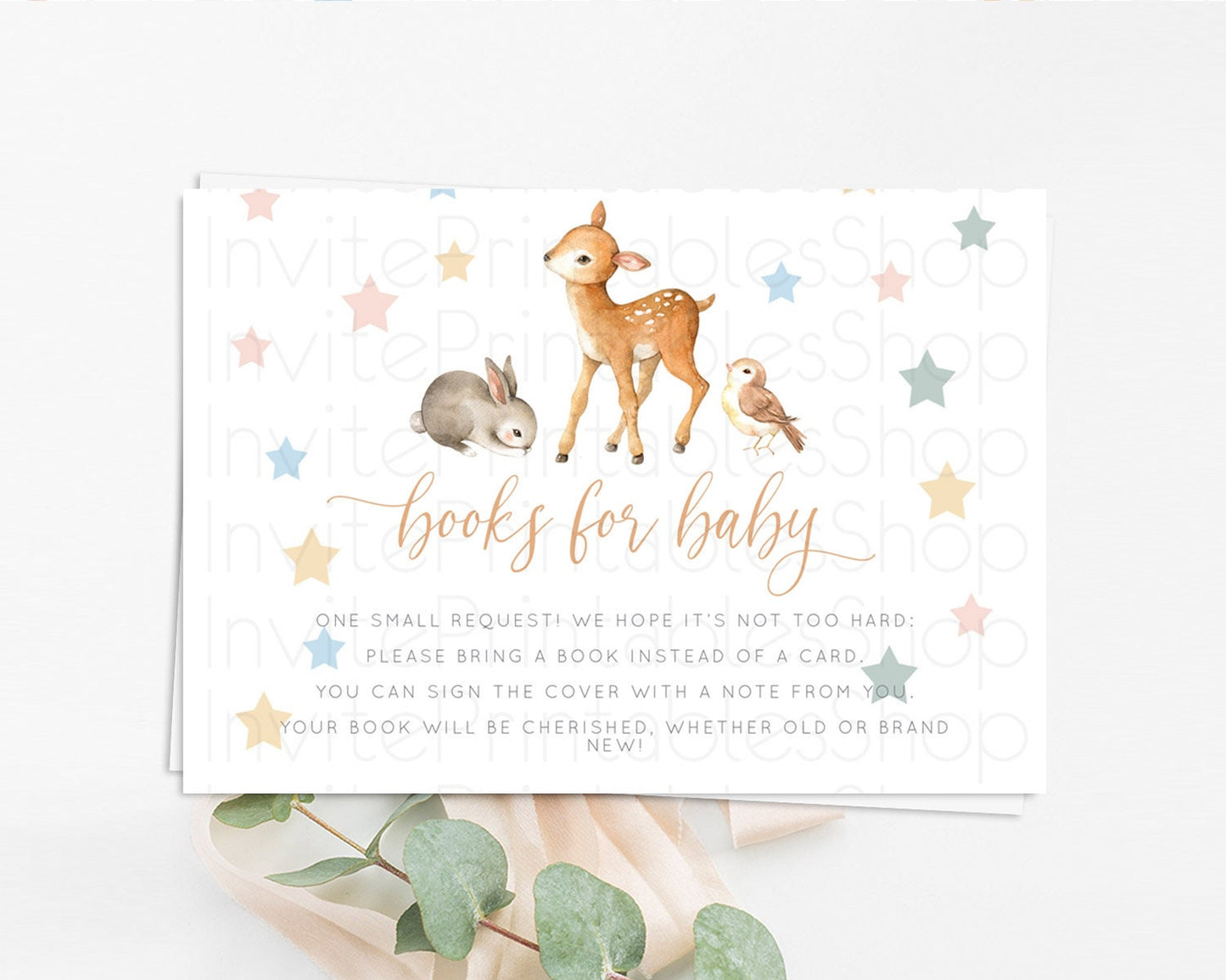 Fawn Books For Baby Card Deer Book Insert Floral Deer Book Card Enchanted Forest Butterfly Pastel Baby Shower Book Poem Request D10918