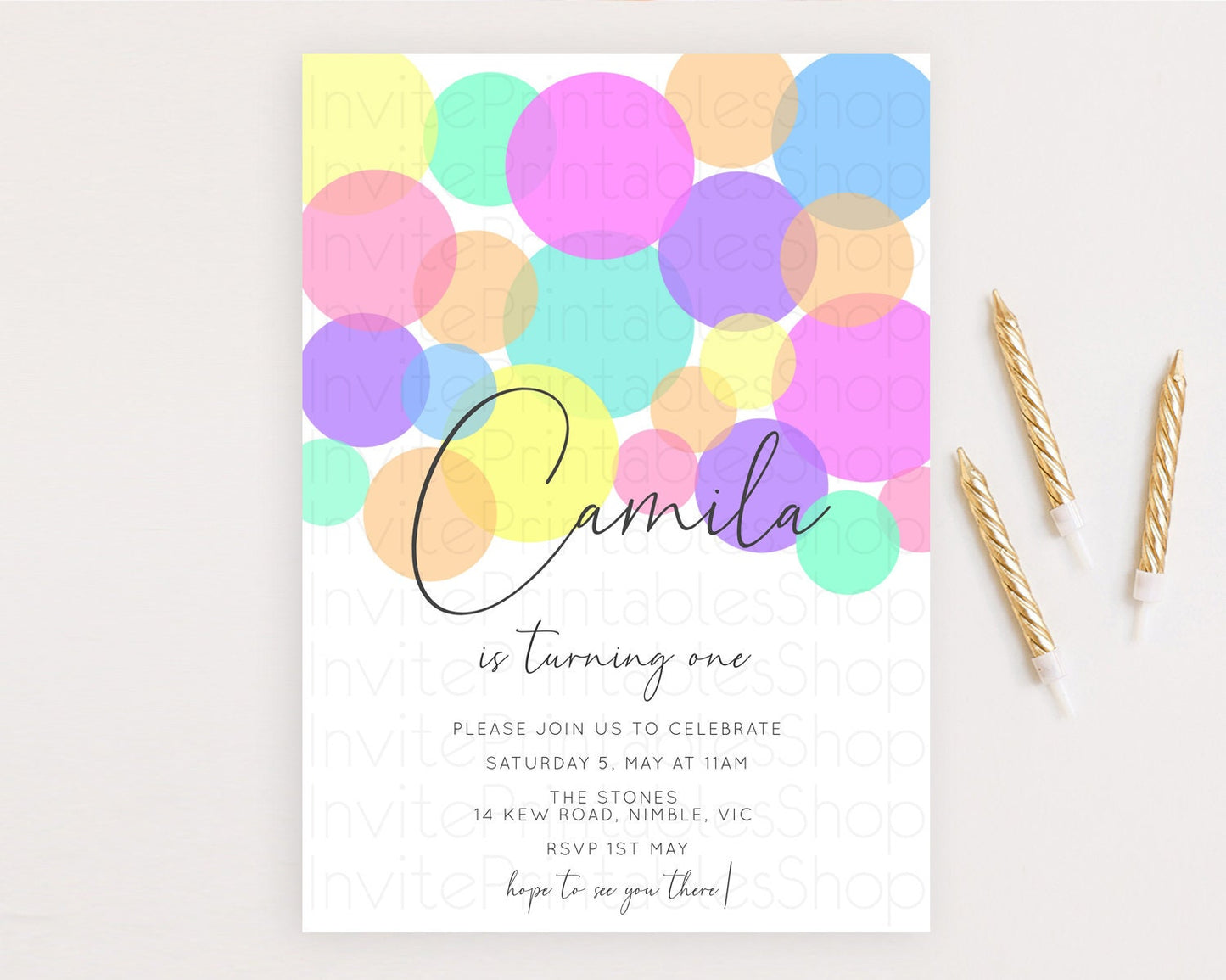 Pastel Birthday Invitation Pastel Confetti Birthday Invitation Bubbles Invitation Colorful Rainbow Confetti 2nd 1st First Birthday D10888