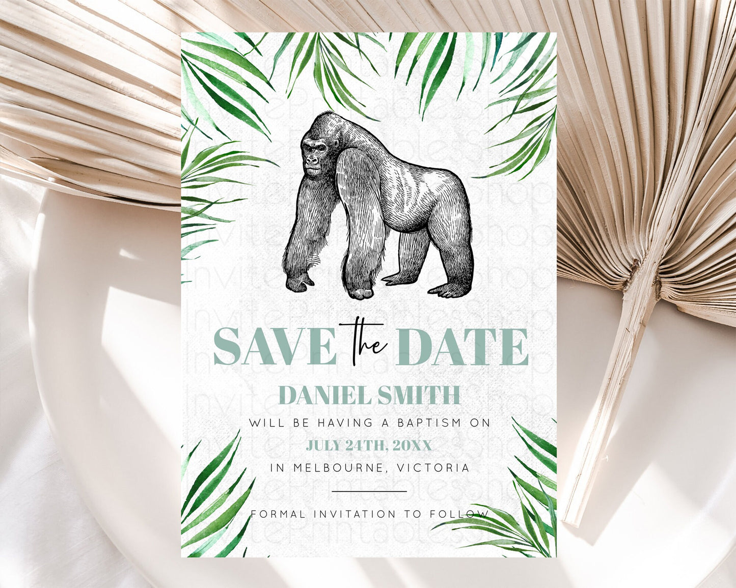 Gorilla Save The Date Template Gorilla Party Save The Date Safari Adventure Gorilla Minimal Theme 1st Birthday Baptism Baby Shower D10846