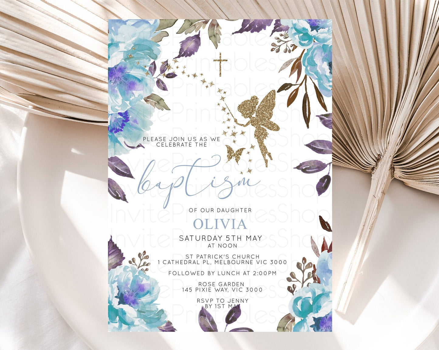 Fairy Baptism Invitation Fairy Baptism 1st Birthday Invitation Enchanted Secret Garden Christening Invite Pastel Floral Butterfly D10728