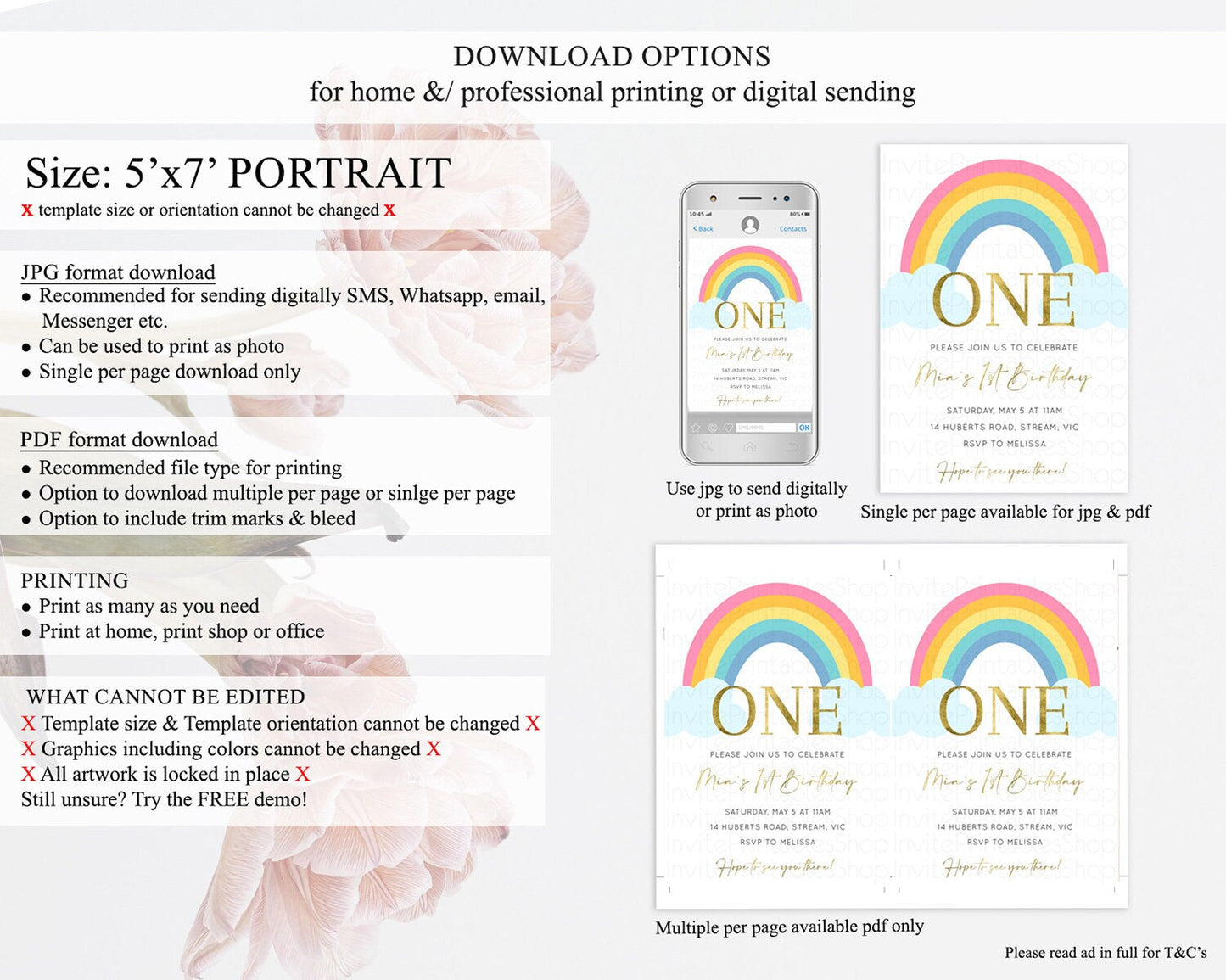 Pastel Rainbow Birthday Invitation Pastel Rainbow Invitation Rainbow Invitation Pastel Invitation Boho Rainbow 1st First Birthday D10211