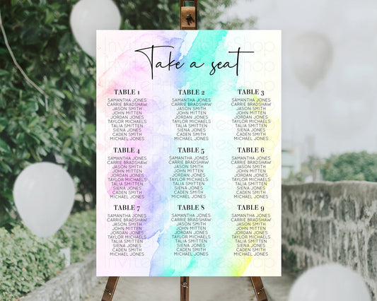 Editable Rainbow Seating Chart Pastel Seating Chart Colorful Pastel Watercol