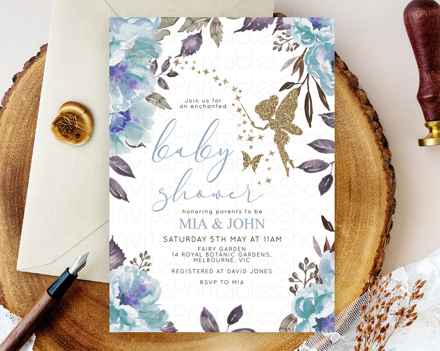 Fairy Baby Shower Invitation Pastel Fairy Invites Fairy Tea Party Fairy Garden Theme Secret Garden Enchanted Garden Floral Butterfly D10728