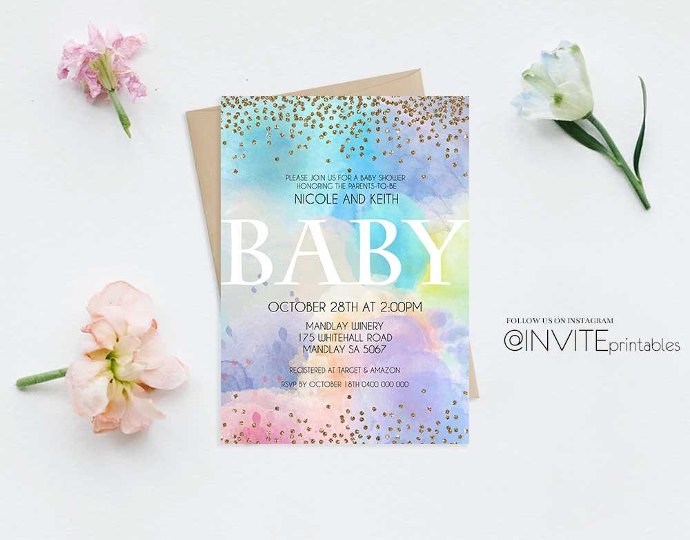 Editable Baby Shower Invitations, Baby Shower Invites, Rainbow Baby Shower I