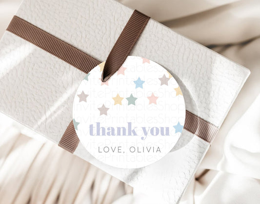 Star Thank You Gift Tags Pastel Stars Thank You Tags Shooting Star Rainbow Colorful Confetti Twinkle Little Star First Birthday Tags D10795