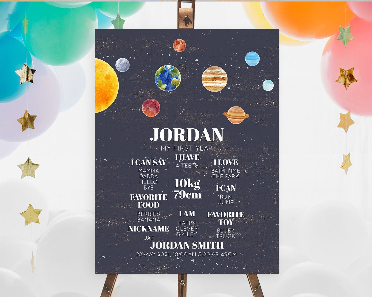 Space First Birthday Milestone Poster Space Milestone Board First Trip Around the Sun Planets Solar System ONE year Birthday Sign D10144