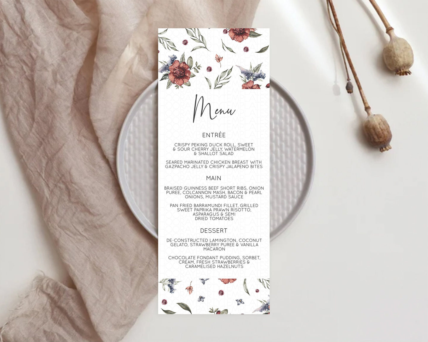 Secret Garden Menu Wildflower Menu Template Pastel Flower Garden Table Decor Boho Floral Dinner Dessert Floral Party Food Menu D10503