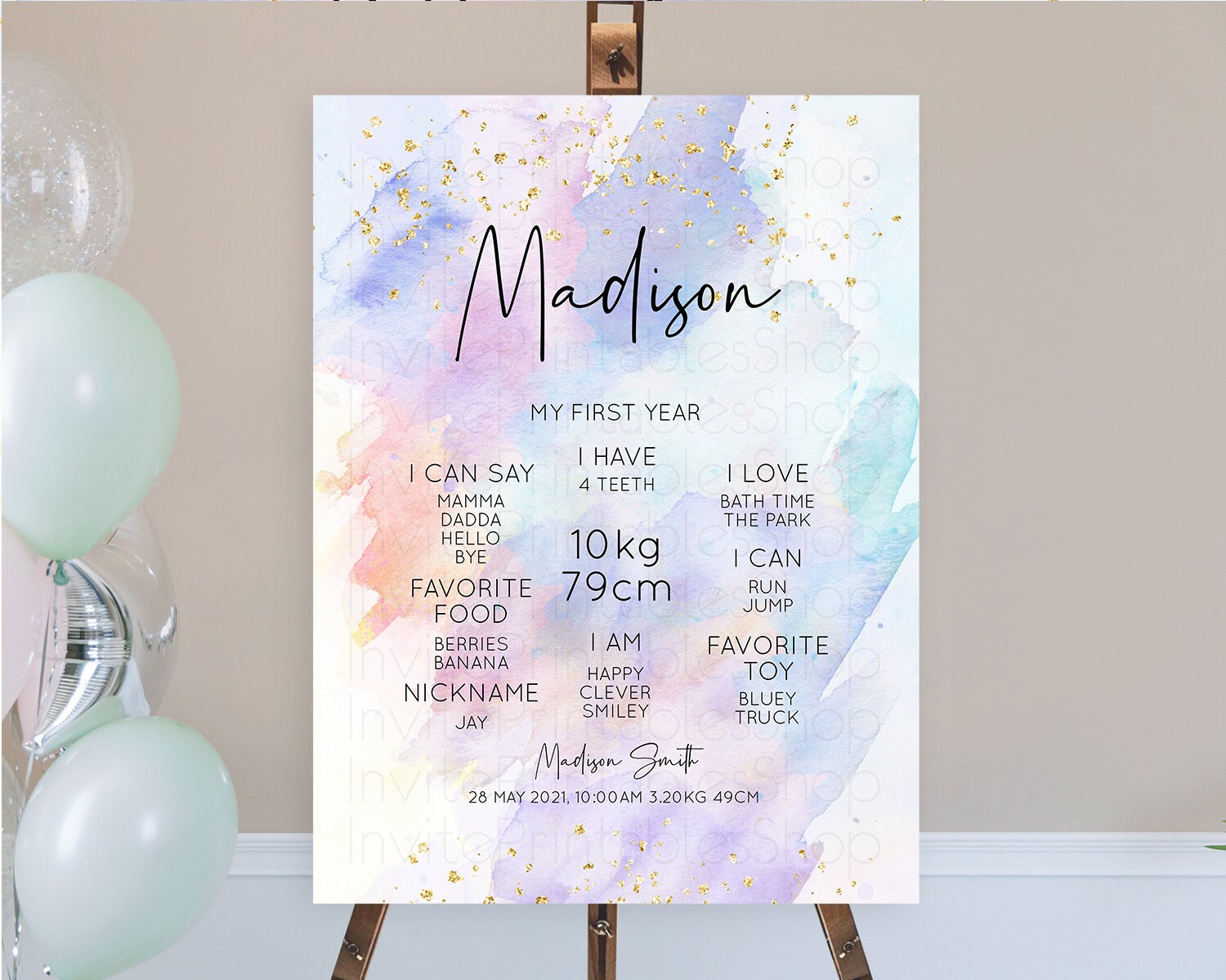 Editable Pastel First Birthday Milestone Board Pastel Rainbow Milestone Post