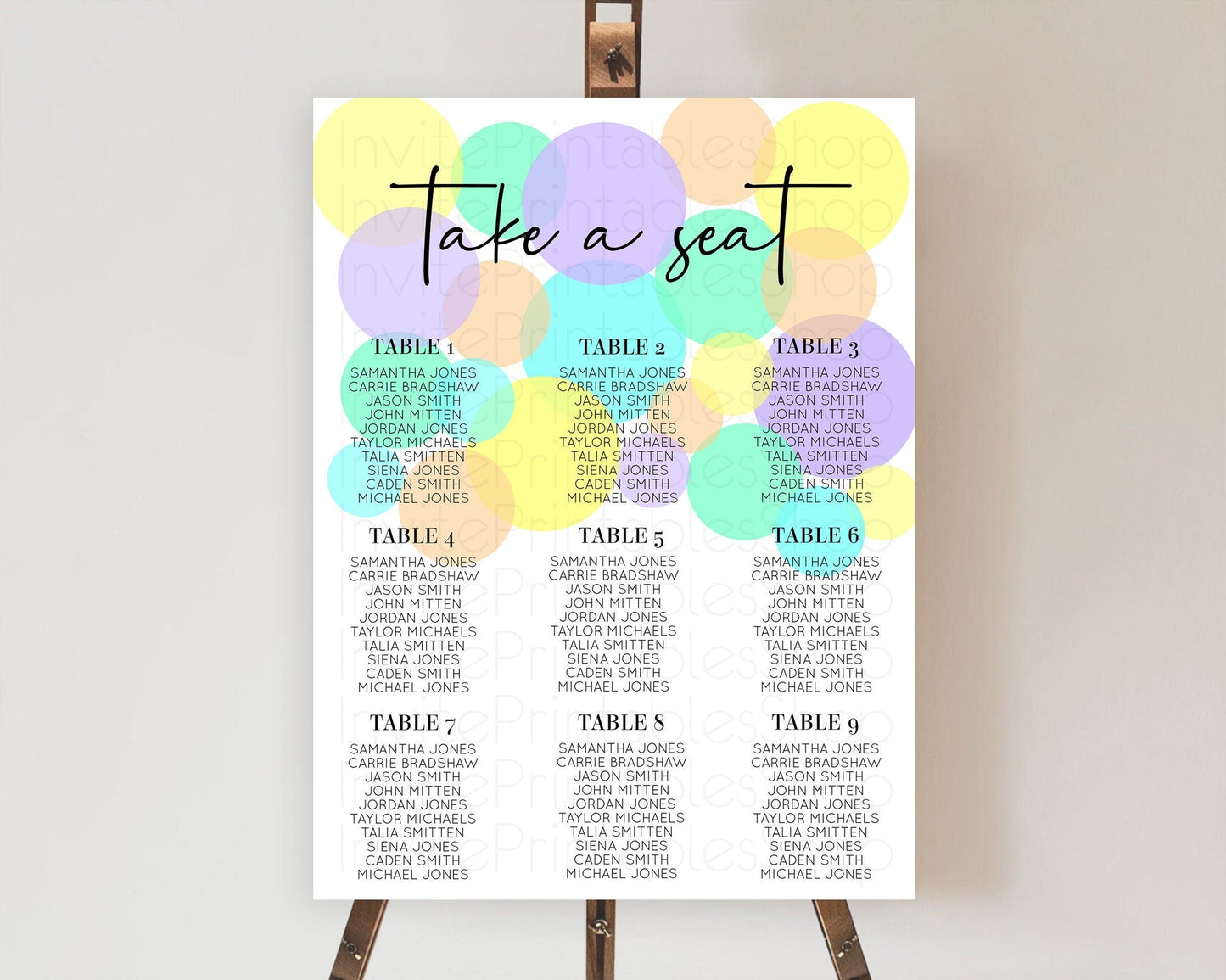 Pastel Seating Chart Pastel Confetti Seating Chart Bubbles Sprinkles Seating Sign Colorful Rainbow Decor Confetti Seating Board D10412