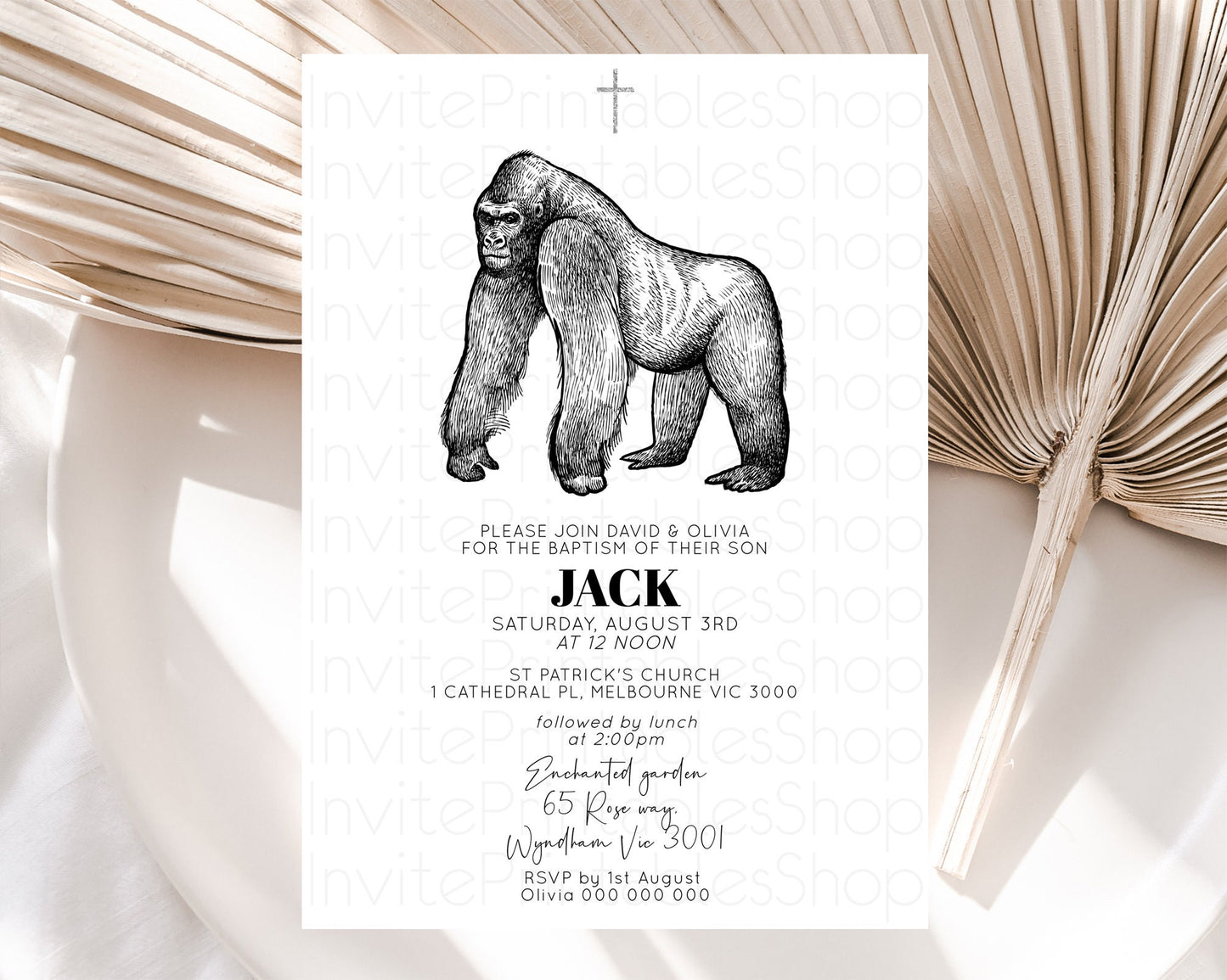 Gorilla Baptism Invitation Gorilla Baptism 1st Birthday Invitation Gorilla Jungle Adventure Christening Invitation Wild Zoo Theme D10855