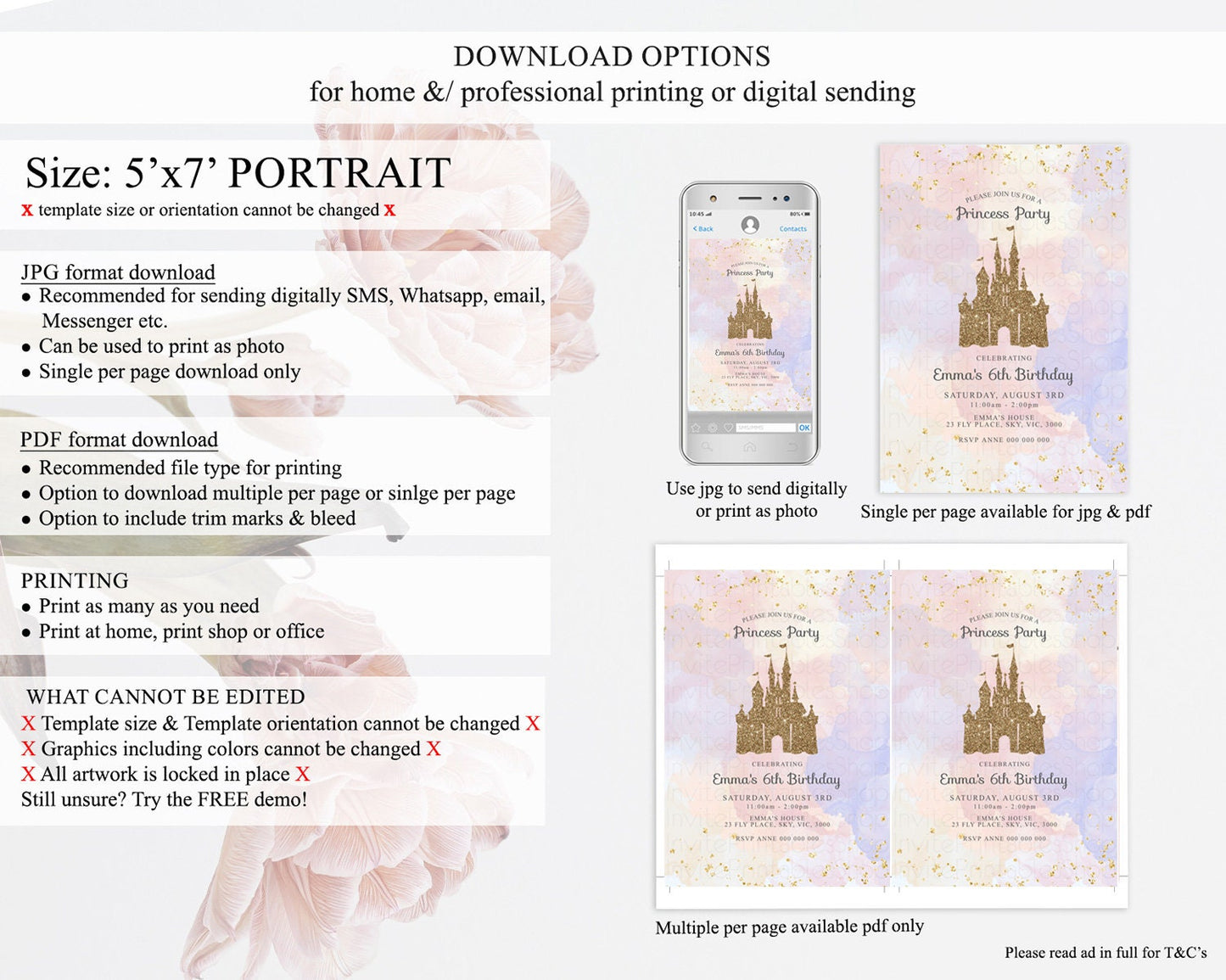 Princess Birthday Invitation Princess Invitation Pastel Invitation Royal Birthday Rainbow Color Enchanted Castle 1st First Birthday D10161