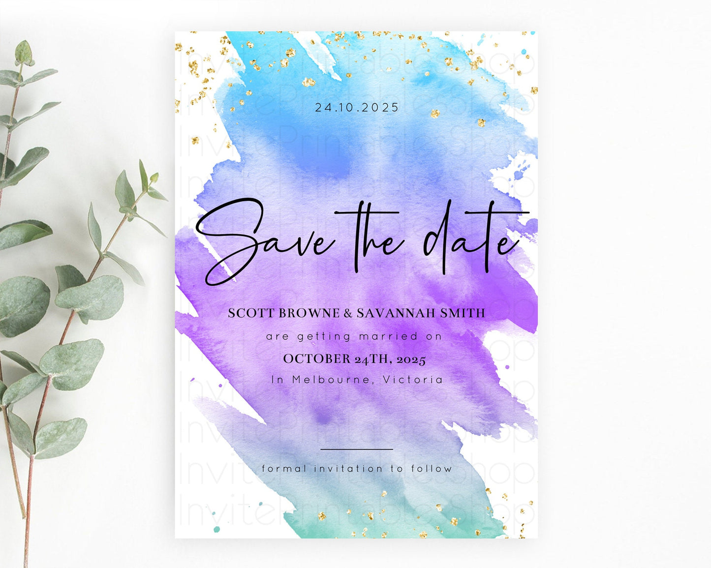 Pastel Save The Date Template Pastel Ombre Rainbow Watercolor Colorful Party For Birthday Baptism Baby Shower Wedding Bridal Shower D10491