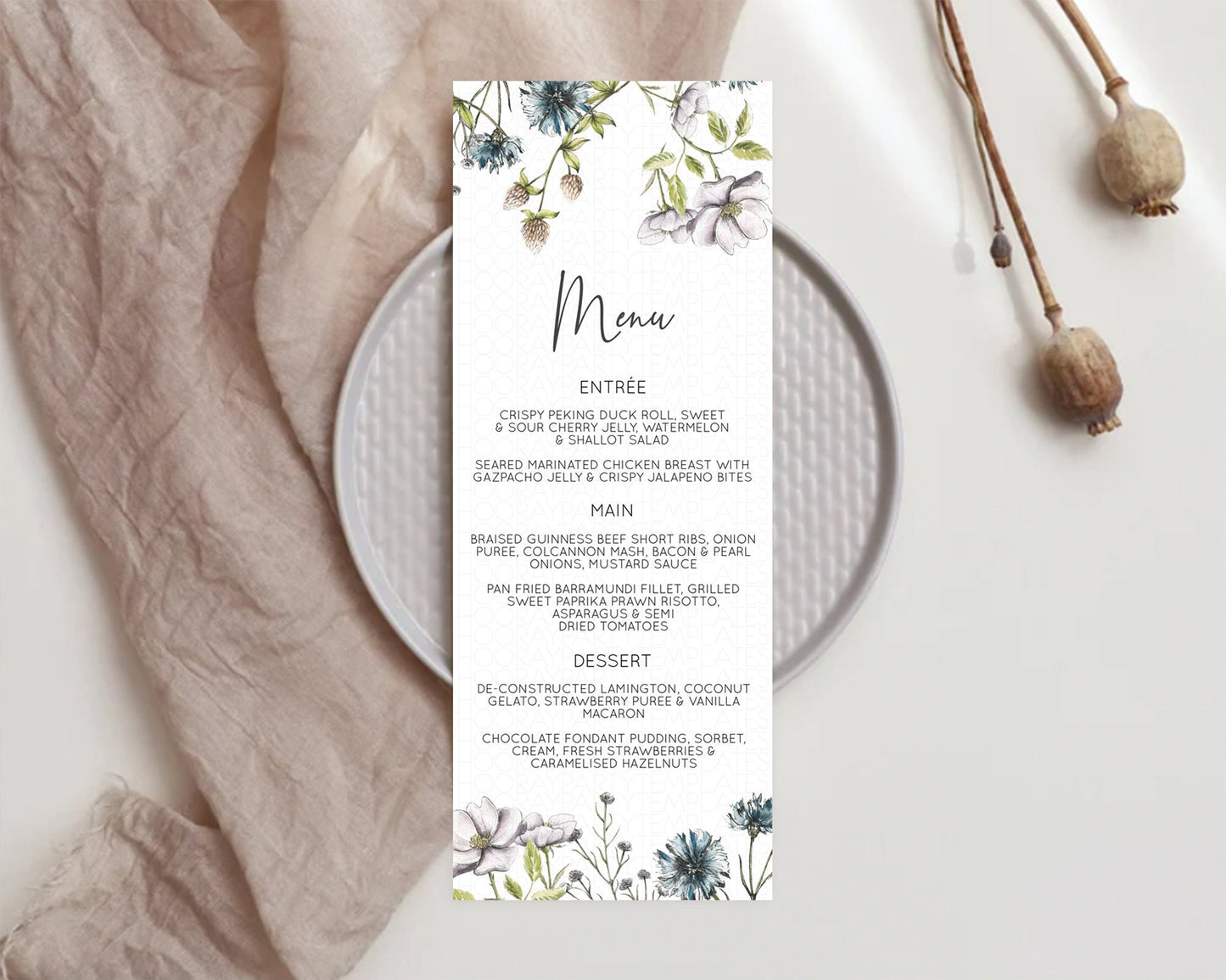 Editable Secret Garden Menu Wildflower Menu Template Pastel Flower Garden Ta