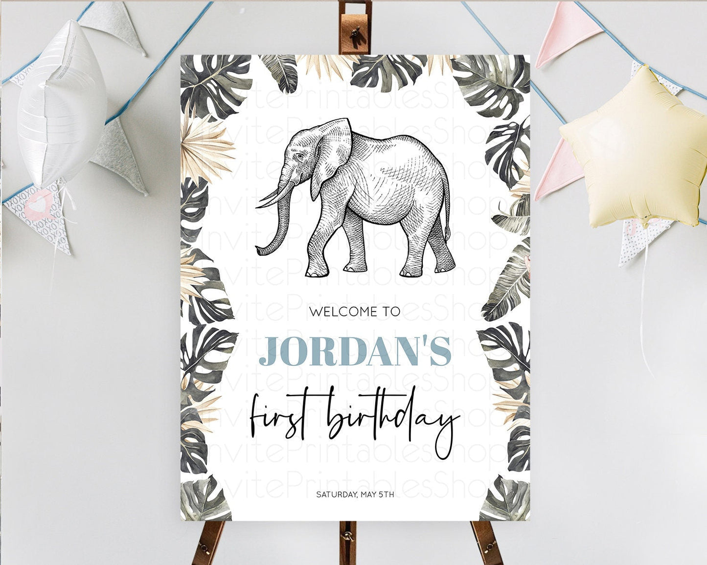Elephant Welcome Sign Elephant Welcome Board Elephant Party Welcome Poster Safari Party Decor Elephant First Birthday Welcome Sign D10806