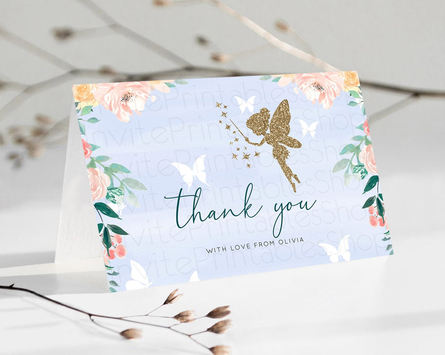 Fairy Thank You Fairy Thank You Card Enchanted Garden Pastel Butterfly Birthday Thank You Floral Secret Garden Teacher Thank You D10794