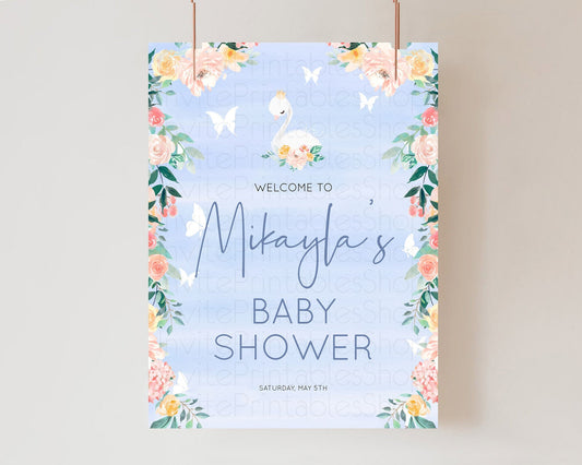 Editable Swan Baby Shower Welcome Board Swan Princess Ballet Welcome Sign En