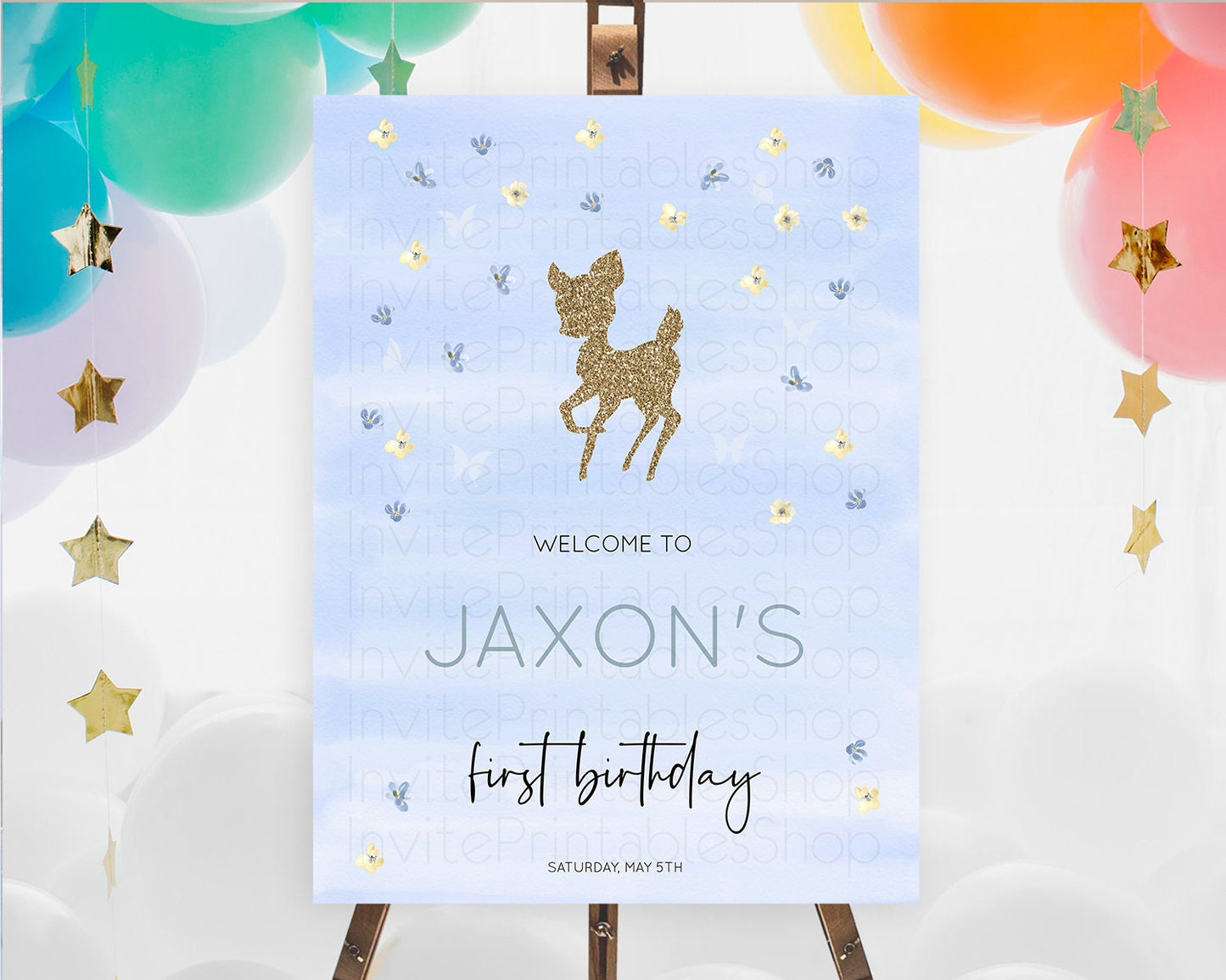 Fawn Welcome Sign Deer Welcome Board Floral Deer Welcome Poster Enchanted Forest Butterfly Pastel Floral First Birthday Welcome Sign D10863