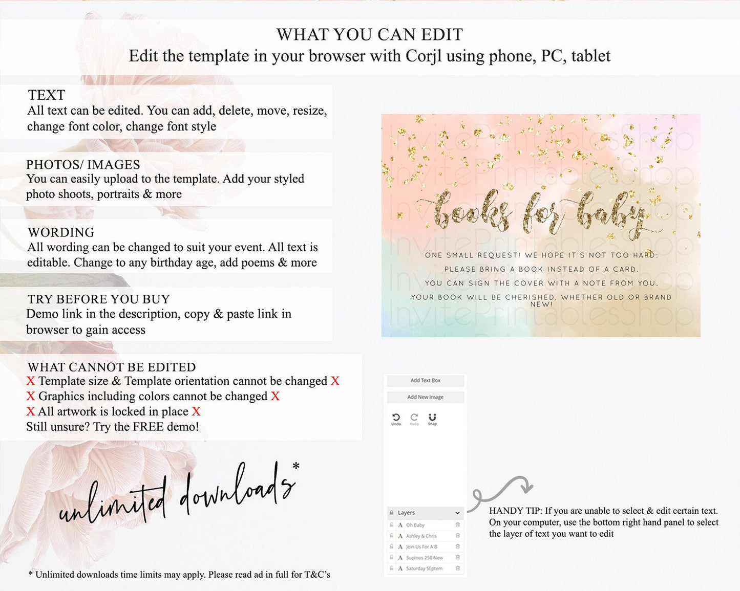 Pastel Books For Baby Card Pastel Rainbow Book Insert Colorful Ombre Watercolor Book Card Confetti Glitter Baby Book Poem Request D10377