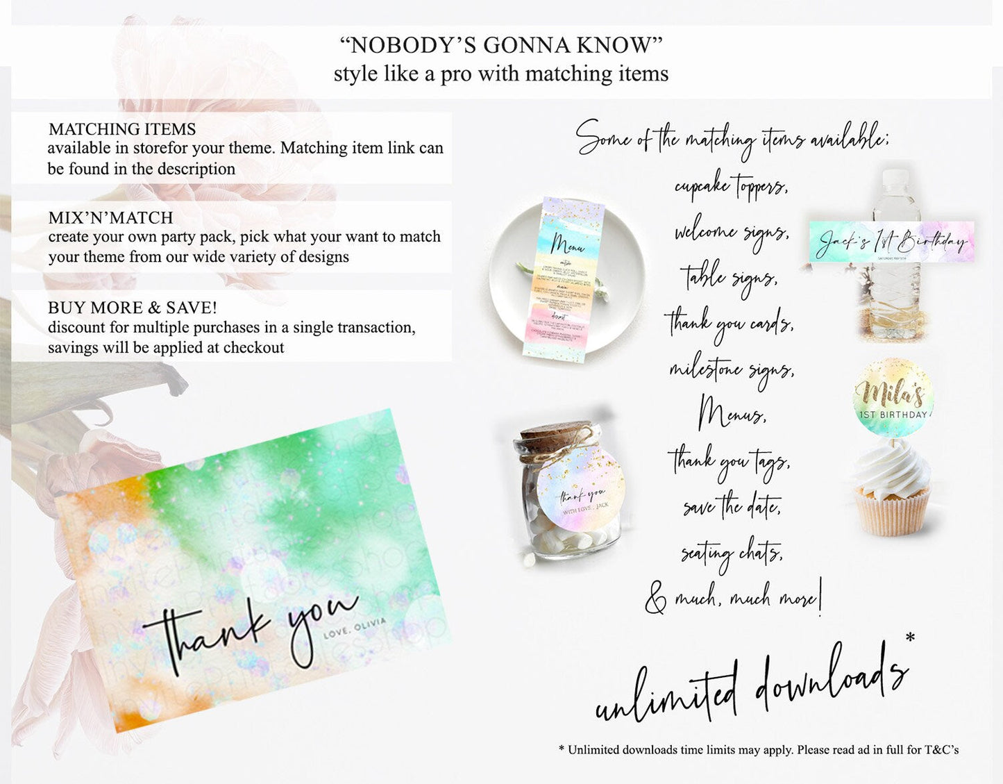 Pastel Thank You Rainbow Thank You Card Colorful Pastel Birthday Thank You Card Confetti Watercolor Pastel Teacher Thank You Cards D10691