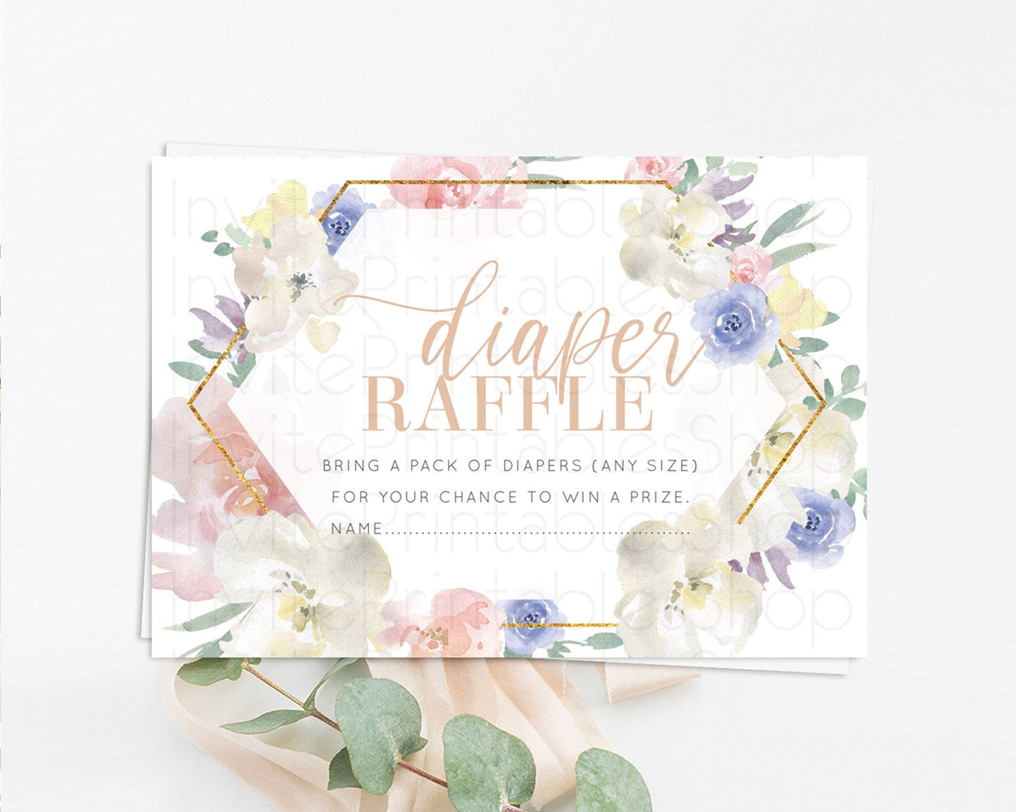 Secret Garden Diaper Raffle Card Boho Wildflower Diaper Raffle Insert Pastel Flower Garden Baby Shower Card Flower Raffle Game D10254