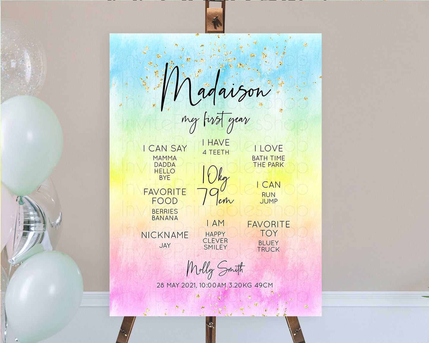 Editable Pastel First Birthday Milestone Board Pastel Rainbow Milestone Post