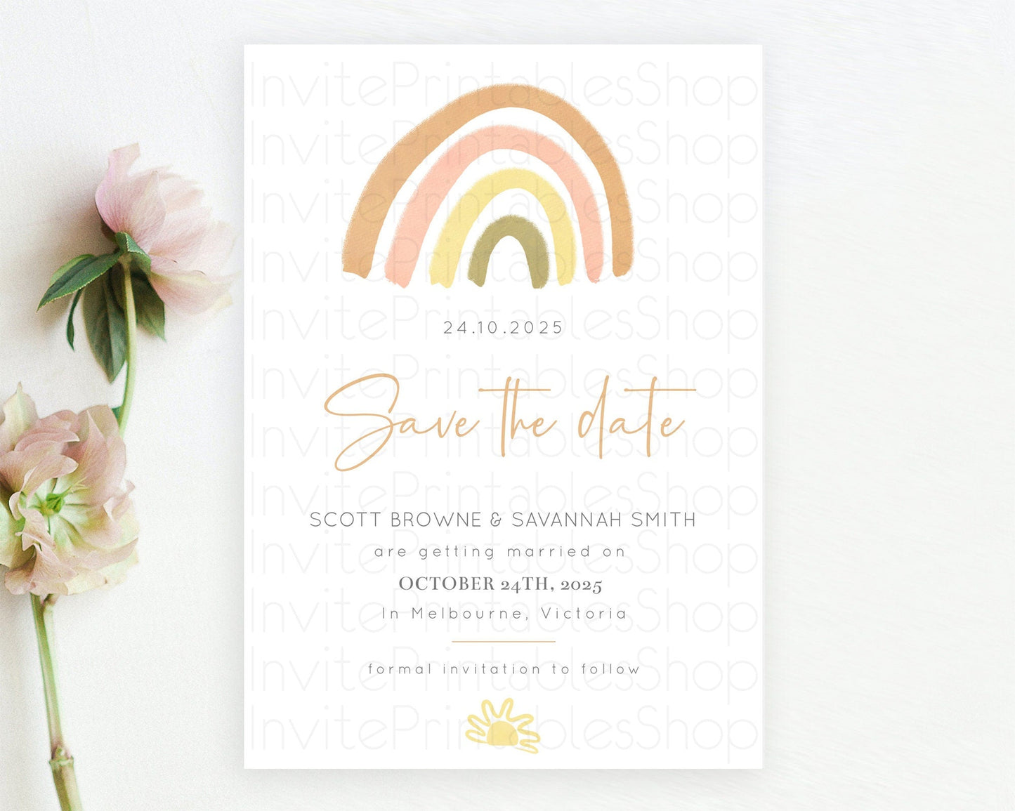 Pastel Rainbow Save The Date Template Boho Colorful Rainbow Party Rainbow Baby Theme For 1st Birthday Baptism Baby Shower Wedding D10684