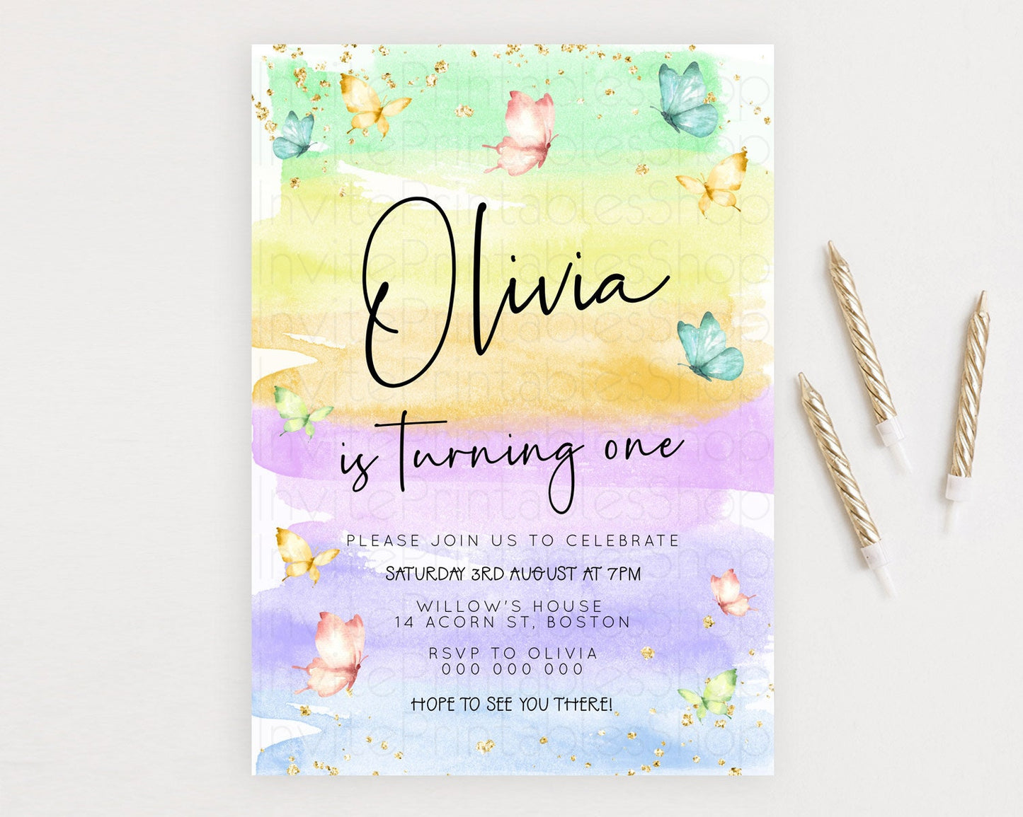 Pastel Butterfly Birthday Invitation Butterfly Birthday Invitation Whimsical Butterfly Enchanted Garden 1st 2nd Birthday Invitation D23181