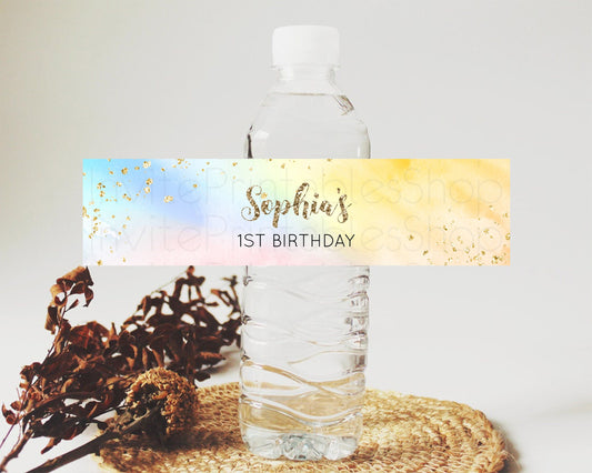 Editable Pastel Water Label Template Pastel Ombre Rainbow Watercolor Colorfu