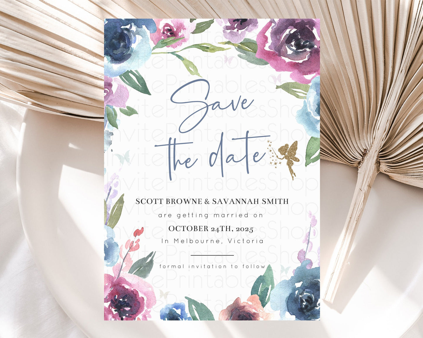 Fairy Save The Date Template Enchanted Garden Pastel Floral Butterfly Party Secret Garden Birthday Baptism Baby Shower Bridal Shower D10188