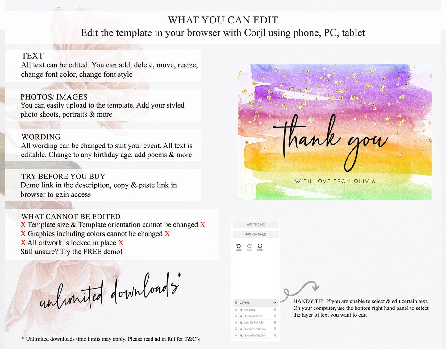 Pastel Thank You Rainbow Thank You Card Colorful Pastel Birthday Thank You Card Confetti Watercolor Pastel Teacher Thank You Cards D10524