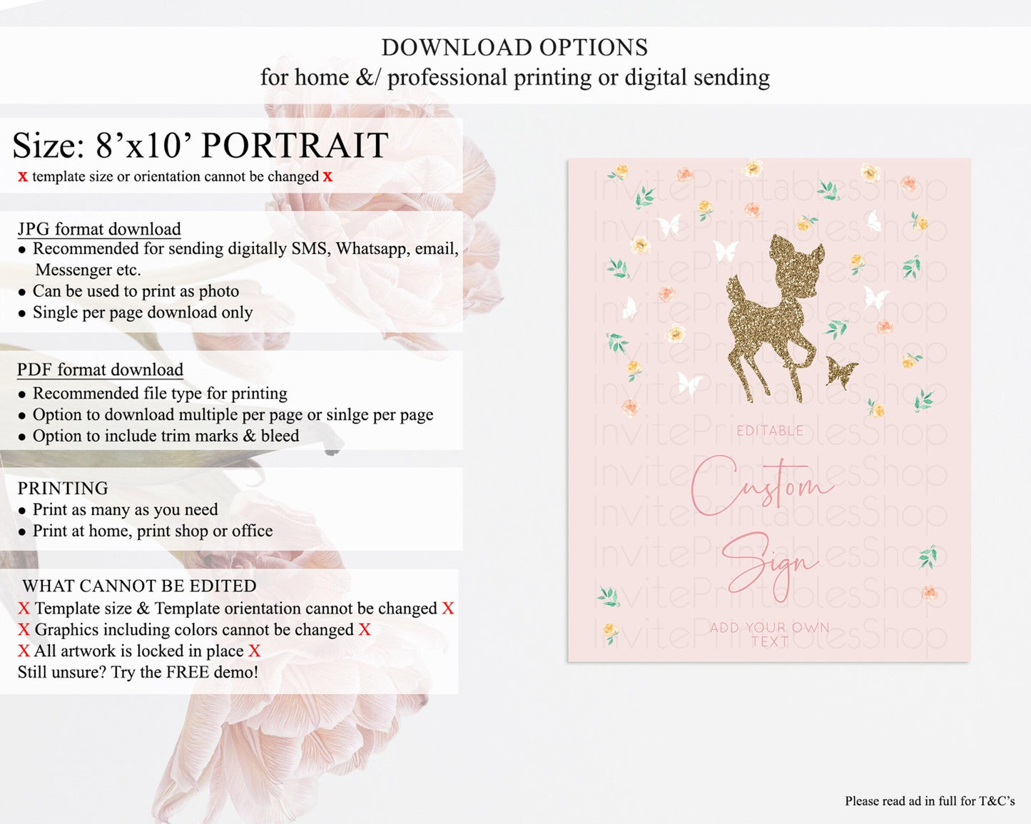 Fawn Deer Sign Pastel Floral Deer Table Sign Decor Enchanted Forest Butterfly Party 1st Birthday Baptism Baby Shower Bridal Shower D10386