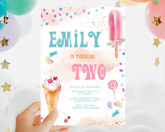 Ice Cream Birthday Invitation Sweet One Invitation Heres The Scoop Invite Two Sweet Party Pastel Invitation 2nd 1st First Birthday D10554