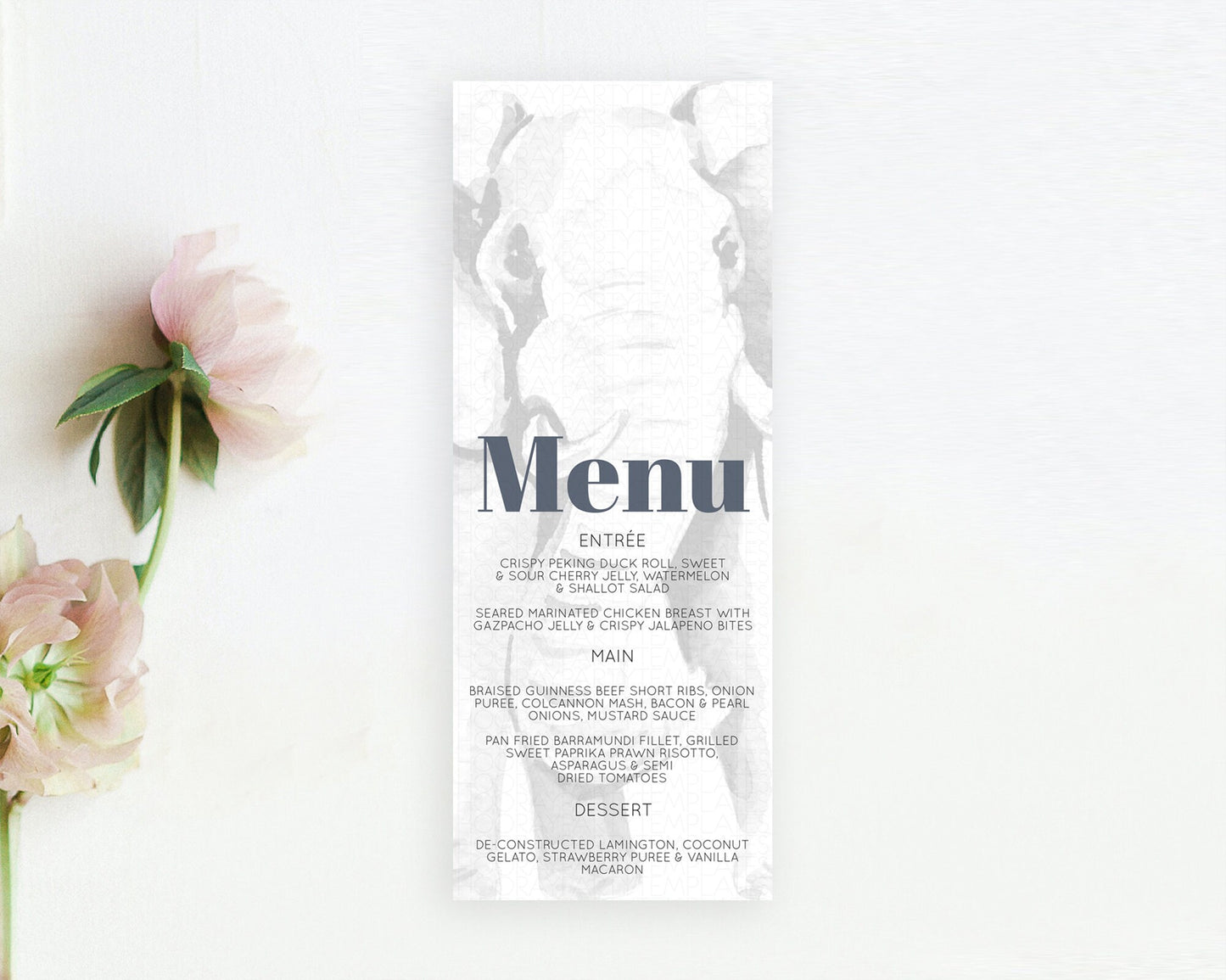 Elephant Menu Elephant Menu Template Elephant Safari Zoo Table Decor Elephant Dinner Dessert Menu Elephant Party Food Menu D10292