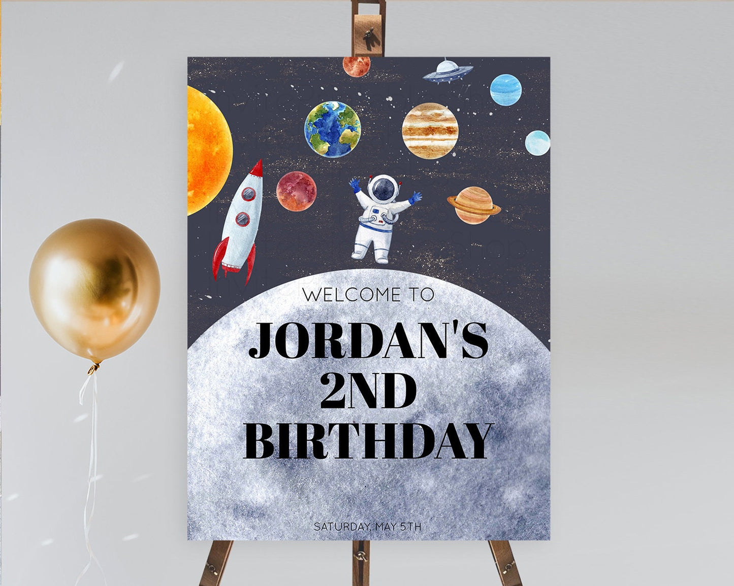 Space Birthday Welcome Sign Space Welcome Board First Trip Around the Sun Welcome Poster Planets Solar System ONE year Birthday Sign D10430