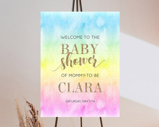 Pastel Baby Shower Welcome Sign Pastel Rainbow Welcome Sign Colorful Rainbow Confetti Watercolor Glitter Décor Pastel  Welcome Sign D10479