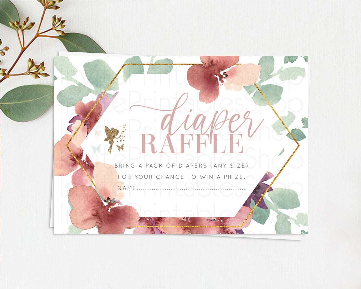 Fairy Diaper Raffle Card Fairy Diaper Insert Enchanted Garden Fairy Diaper Ticket Pastel Floral Butterfly Secret Garden Raffle Game D10460