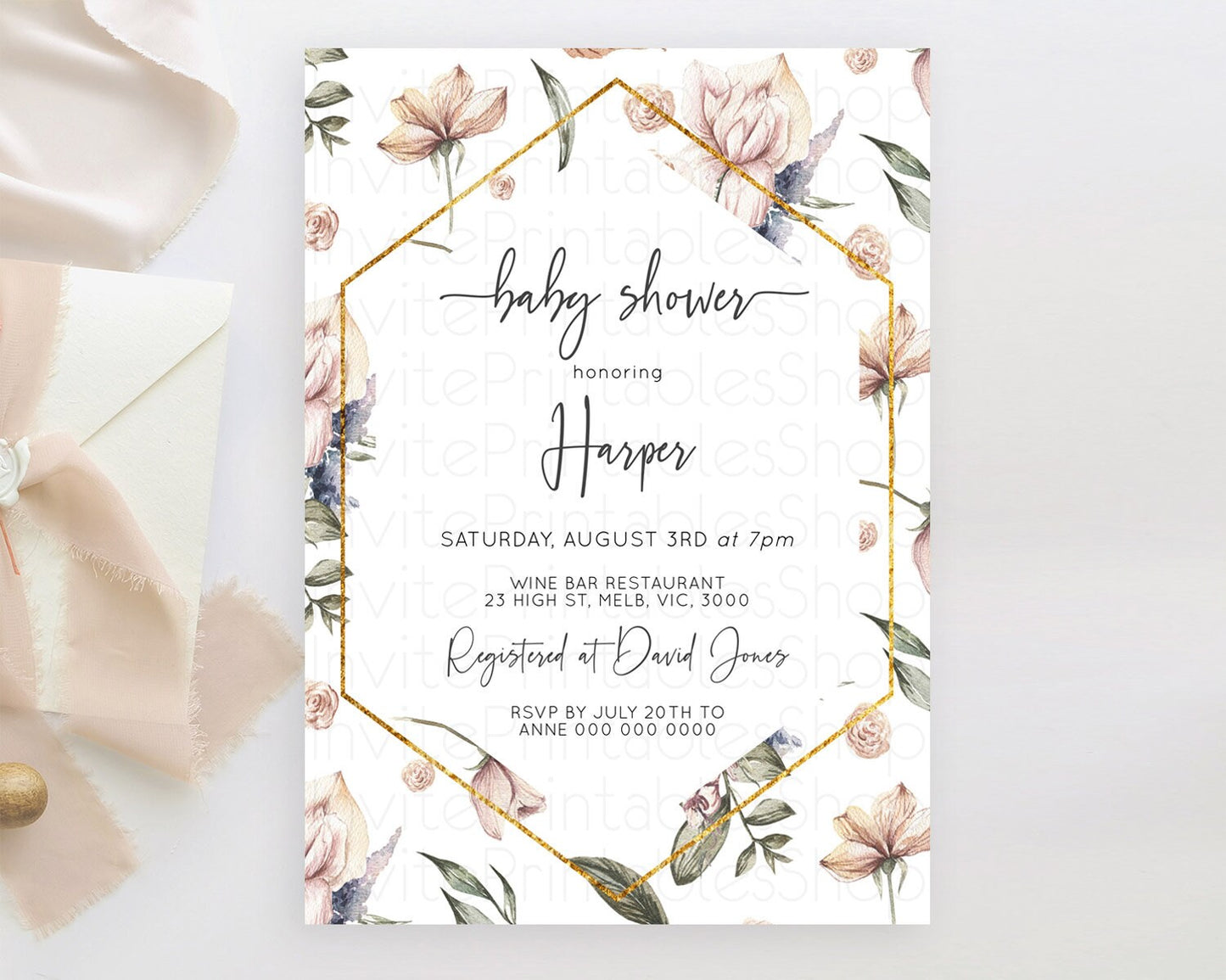 Wildflower Baby Shower Invitation Secret Garden Baby Shower Invitation Pastel Flowers Invite Enchanted Garden Shower Floral Theme D10504