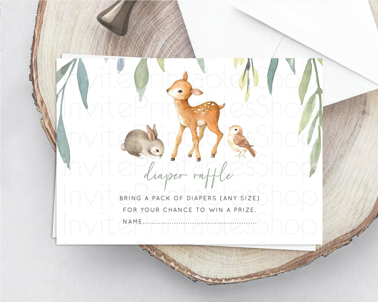 Fawn Diaper Raffle Card Deer Diaper Insert Floral Deer Diaper Ticket Enchanted Forest Butterfly Pastel Baby Shower Raffle Game D10919