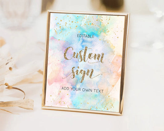 Editable Pastel Sign Ombre Table Sign Decor Pastel Ombre Rainbow Watercolor