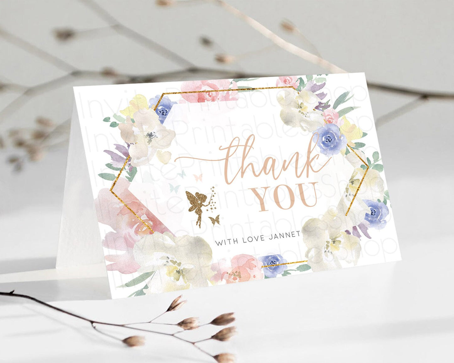 Editable Fairy Thank You Fairy Thank You Card Enchanted Garden Pastel Butter