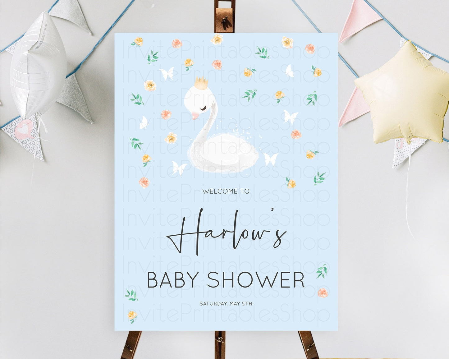 Editable Swan Baby Shower Welcome Board Swan Princess Ballet Welcome Sign En